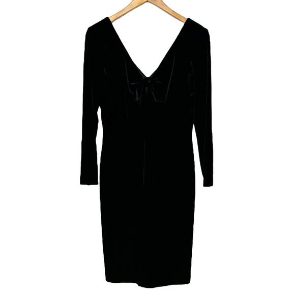 David Meister Size 10 Made in USA Black Bow Velvet Cocktail Dress - Picture 1 of 8